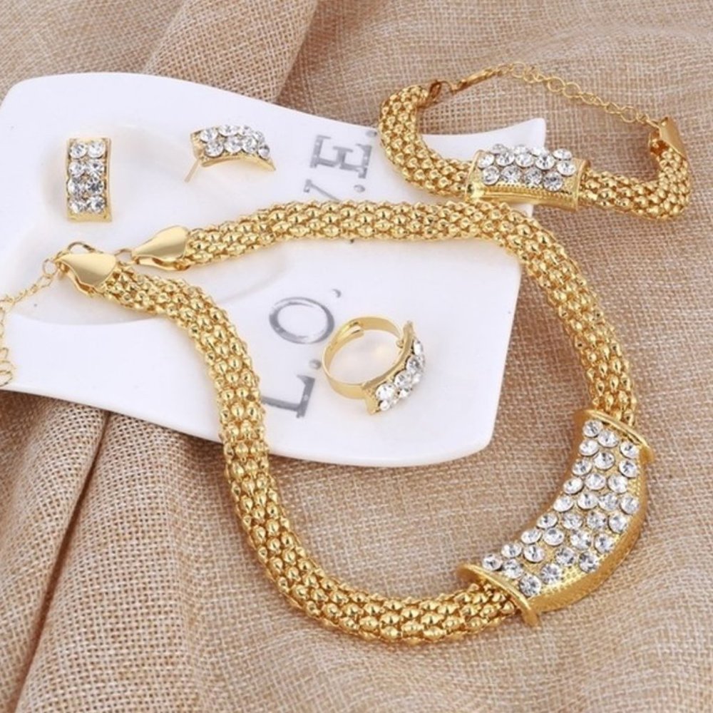 4 PCS Gold Rhinestone Necklace, Jewelry Set - Picture 4 of 8